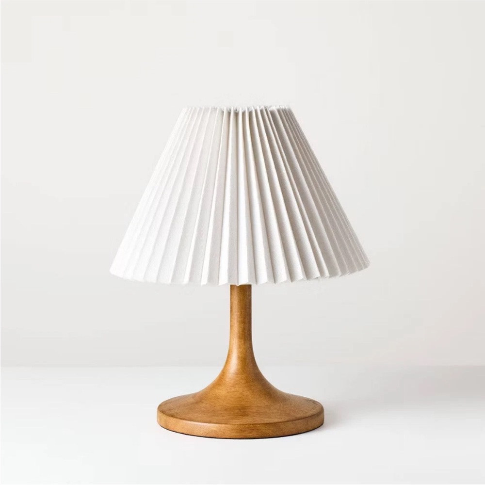 NIB / Wooden Mid Tone Lamp with Pleated Shade - Hearth & Hand™ with Magnolia